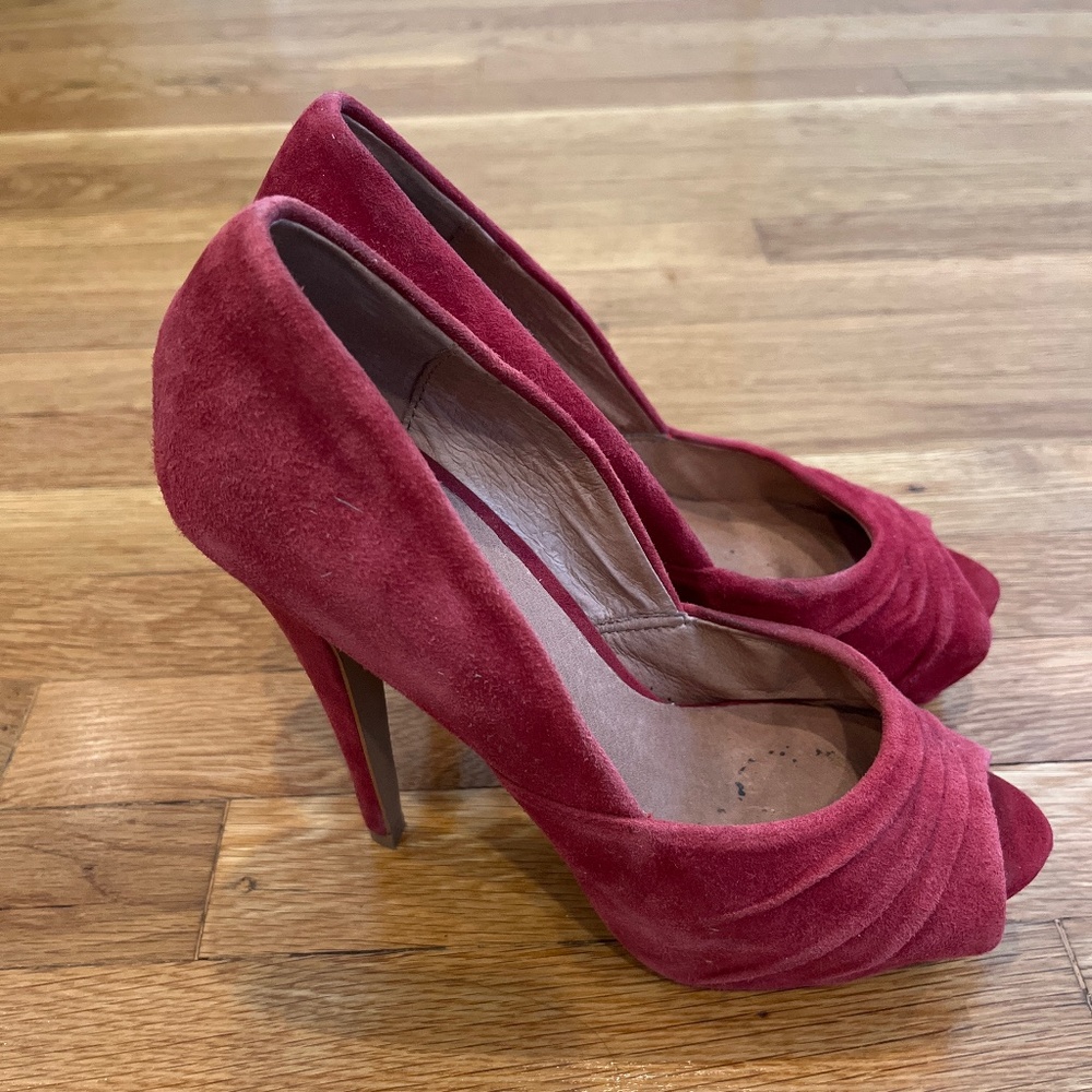 Aldo red suede peeptoe heels